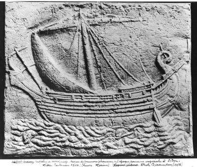 A Phoenician Trade Ship at Sidon (detail from a sarcophagus) by Roman